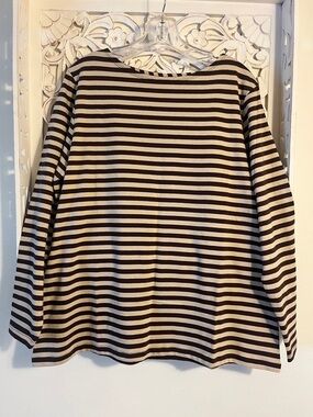 Gudrun Sjoden Striped Long-Sleeve Boatneck Top - Brown & Cream